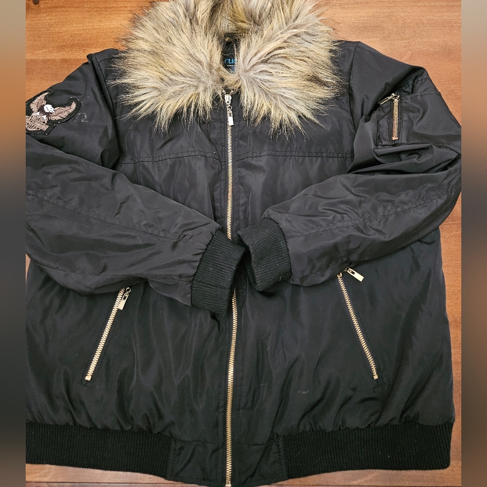 Black Bomber Jacket with Faux Fur Collar